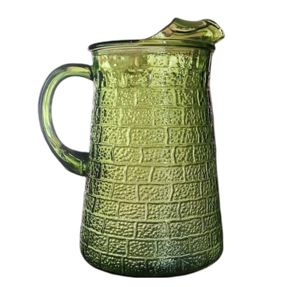Vintage - Barlett Collins Mid Century Modern Brick Road Avocado Glass Pitcher‎ - Picture 1 of 4